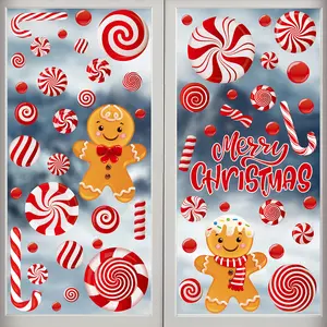 【TikTokShopBlackFriday】9 Christmas Window Stickers Set, Candy Cane & Gingerbread Man Decorations, Vibrant Holiday Window Decals for Home and School Party Festival,Christmas Gift, Decorative Stickers, hashtag, TikTokShopCyberMonday