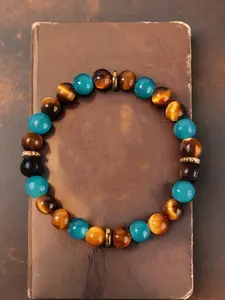 Natural Stone Beaded Energy Bracelet, Vintage Protection Wealth Prosperity Tiger Eye Sea Blue Crystal Jewelry for Men & Women