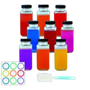 9 Pack 8 oz Glass Juice Bottles, 250 ml Glass Reusable Water Bottles with Lids, Water Drinking Jars with Labels and Brush,Water Drinking Jars for Milk,Juicing,Beverage Glassware Organiser Tin Canister