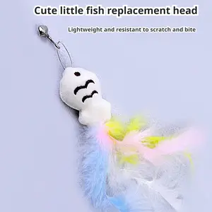 Cute Interactive Cat Toy Set, 360° Rotating Fishing Rod with Bell, Fish & Feather Replacement Heads, Fun Pet Entertainment for Cats