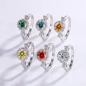 DLS Jewelry S925 Silver cat ear bouquet setting Moissanite ring, colorful Moissanite 2 ct.