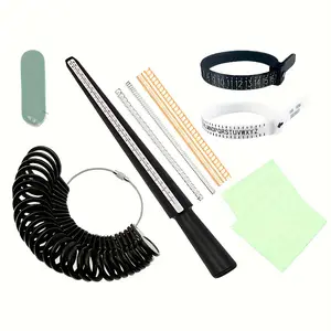 Ring Size Measuring Tool Set, 11pcs Ring Size Measuring Tool, Including Ring Sizer, Measuring Tape, Silver Polishing Stick, Silver Polishing Cloth, Easy to Use