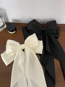 2pcs/Set Women Ladies' Black & White Long Ribbon Bow Hair Clips Cute Valentine's Day Valentines Claw Clips Hair Claws Hair Barrettes, School Stuff, Elegant, College, Winter Outfit For Women, Bows, Hair Accessories, Head Accessories, Hairpin, Hair Decor