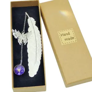 Feather & Butterfly Decor Bookmark, 1 Count Vintage Metallic Bookmark with Gift Box, Reading Gift for Teacher & Student, Office Stationery & Supplies