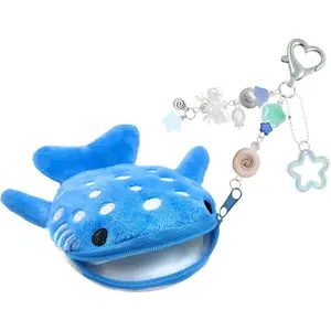 Cute Plush Whale Shark Coin Purse Keychain, Kawaii Handmade Zipper Change Pouches for Women