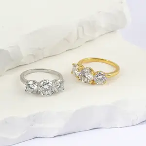 Orphic 4ct Moissanite Three Stone Prong Engagement Ring Copper Band Jewelry Perfect for Birthday Engagement Wedding Anniversary Gift MothersDayGift