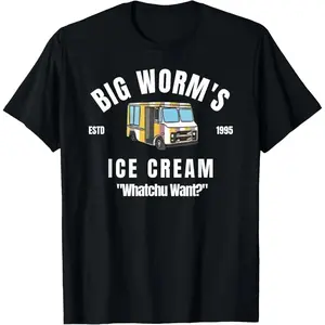 Big Worm's Ice Cream - 'Whatchu Want' T-Shirt Pure Cotton Graphic Tees Menswear Top: Gifts for Men & Women