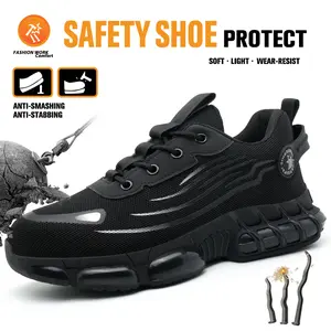 【Clearance Sale】Men's Ventilated Mesh Work Athletic Shoes - Heavy-Duty Slip-Resistant Safety Footwear with Composite Toe Guard, Stylish Striped Pattern, Lace-Up Fastening, and Non-Skid EVA Outsole,FathersDay Gift