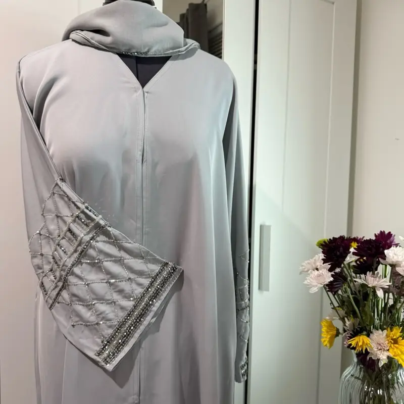 Doha Abaya with Hand Embroidery and Hijab Included - Elegant Design for Stylish Wear