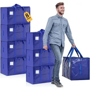 Moving Bags Heavy Duty Extra Large, Moving Boxes, Moving Supplies Essentials, Blue Storage Bins with Lids, Plastic Packing Totes, Storage Bags for Clothes with Handles & Zippers(Blue, 8 Pack)