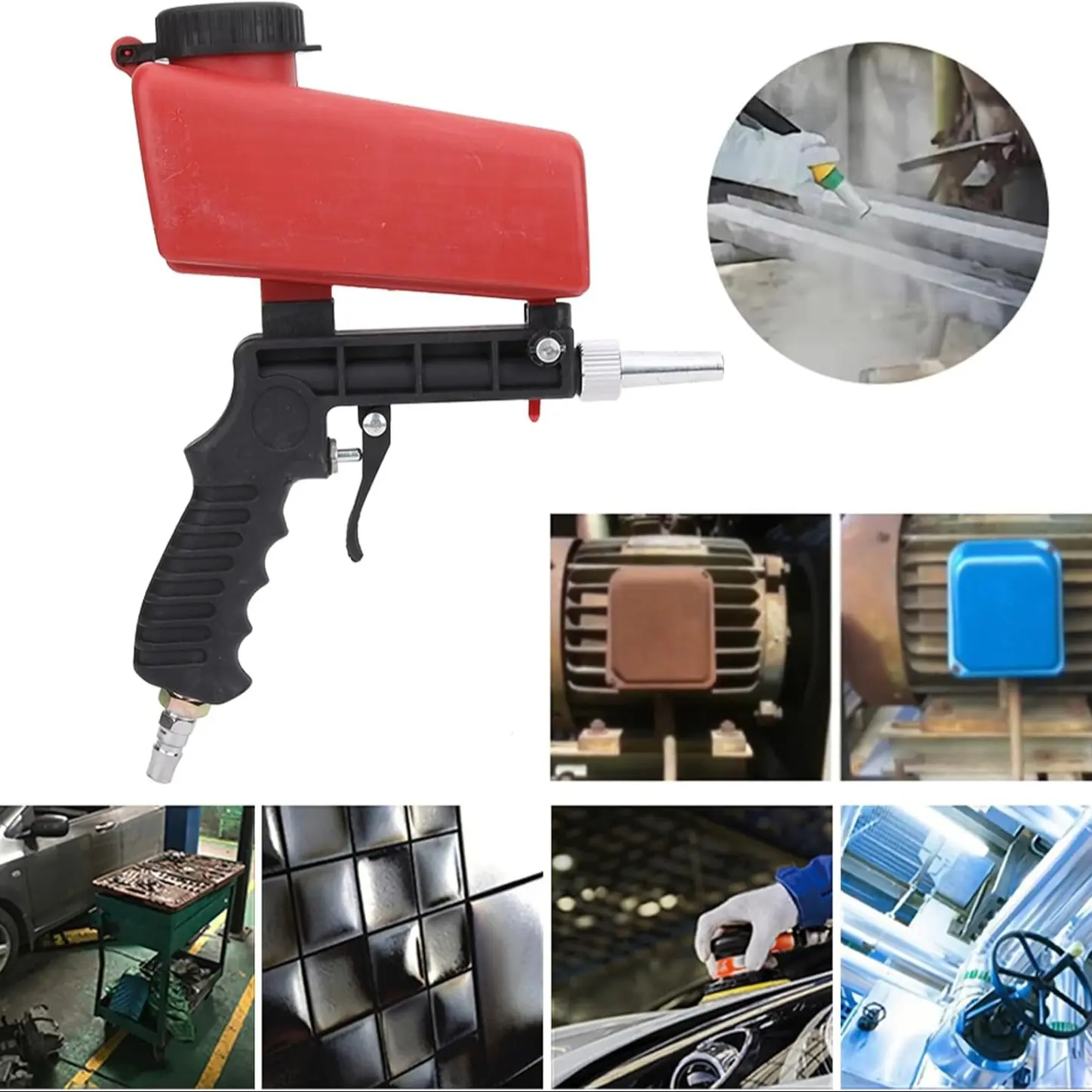 Pneumatic Sandblasting Gun Set, Removes Paint, Stains, Rust, Grime, Ideal for Pool Cleaning, Includes Brushes #2 & #3, Sandblasting Tools