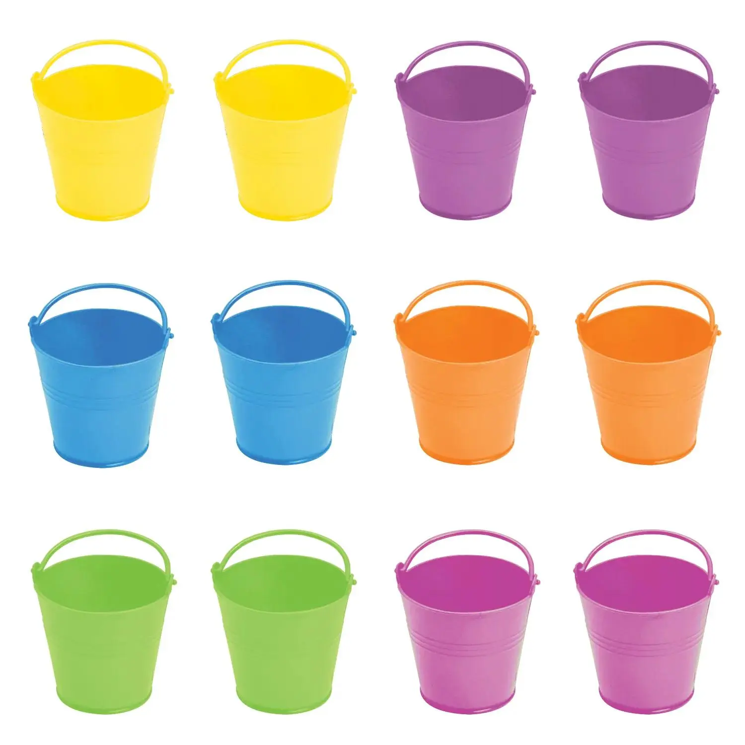 3 1/4" Mini Bright Pink, Orange, Yellow, Green & Blue Plastic Favor Pails - 12 Pc.