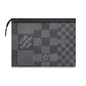 Louis Vuitton Pochette Voyage Handbag and Toiletry Bag for Men, Classic Monogram Canvas with Leather Trim, Graphite
