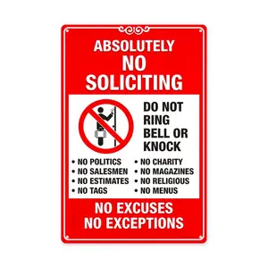 Absolutely No Soliciting Aluminum Metal Plaque, Deter Unwanted Visitors, Easy Hanging Wall Decor for Home House Front Door Business, 12x8 Inch