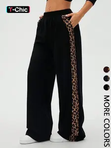 Women's Vintage Straight Leg Wide-Leg Pants, Leopard Gradient Print, Loose Fitting Slimming Effect, Casual Fashion Bottoms, Casual Lounge Pant, Casual Fashion Trousers, Casual Fashion Comfy