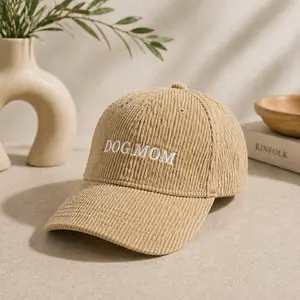The Signature Dog Mom Cap in Premium Taupe Corduroy - Stylish and Comfortable Hat for Dog Lovers, Perfect for Everyday Wear