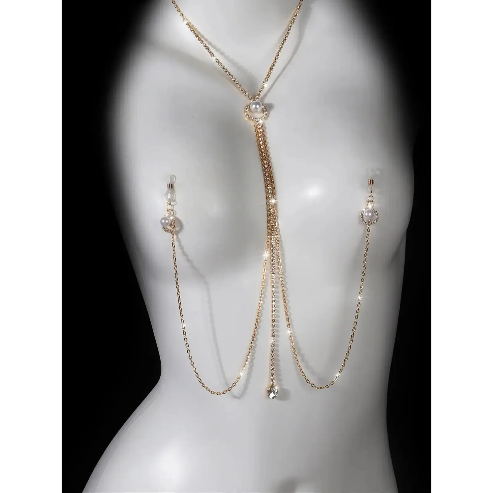 New Style Imitation Pearl Decor Body Chain, Sparkling Ornament Chain. Glamorous accessory for stage looks, parties and nightclub outfits, trendy jewelry for women