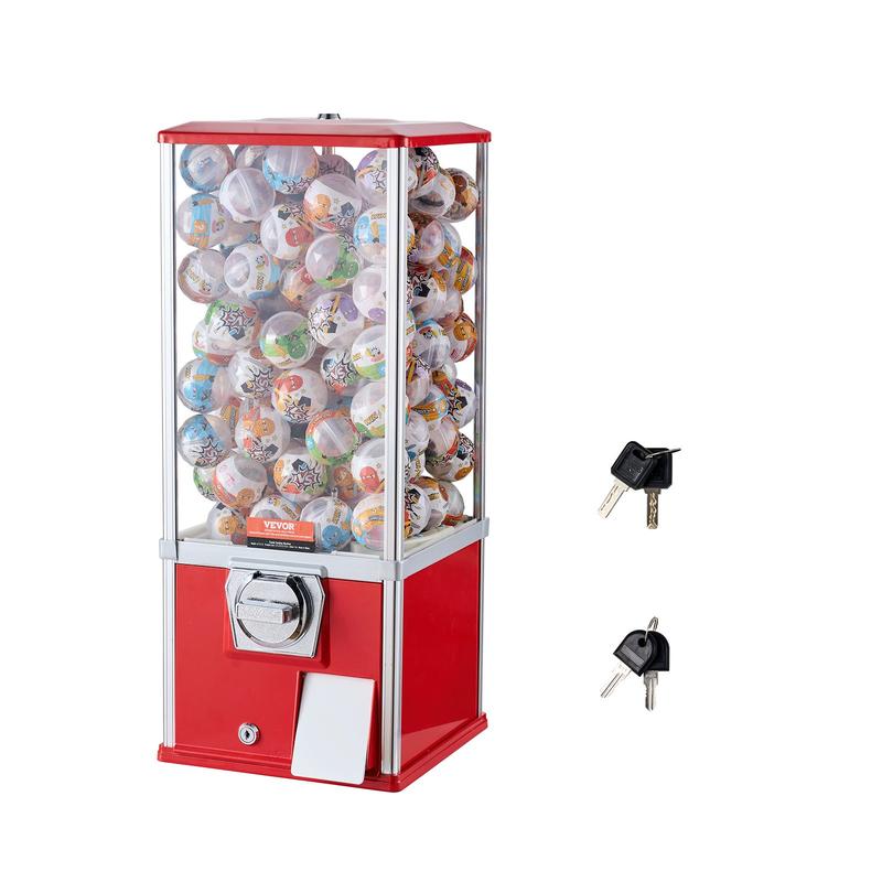 VEVOR Gumball Machine for Kids, TikTokShopBlackFriday, 25" Height Home Vending Machine, PS Bouncy Balls Dispenser, Hold 230 Capsule Toys, Rectangle Bubble Gum Machine for Game Stores, Coin Operated Gumball Bank, Red