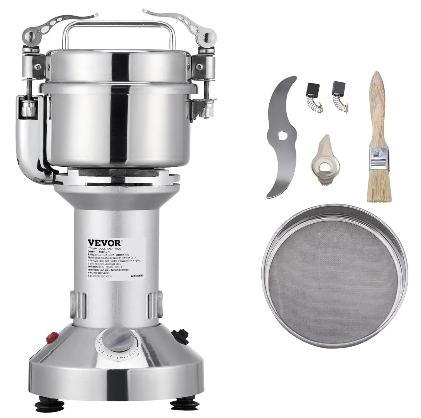 【Summerfinds】VEVOR 550g Electric Grain Mill Grinder,  High Speed 2000W Commercial Spice Grinders, Stainless Steel Pulverizer Powder Machine, for Dry Grains Spices Cereals Coffee Corn Pepper, Straight Type