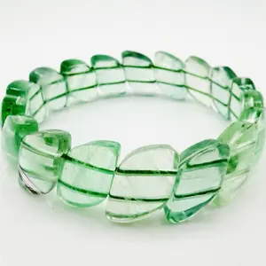 Natural Green Fluorite Statement Bracelet - 14mm Sculpted Beads - Eye Clean - Handmade