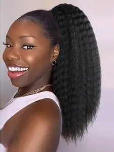 Curly Yaki Ponytail Extension for Women, Water Wave Drawstring Design, Natural Look & Versatile Style for Everyday Use, Synthetic Wigs