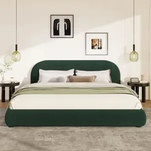 ARCH Dark Green Velvet Soft Bed: Light Luxury Texture, Adding a High-end Atmosphere to Bedroom,Queen