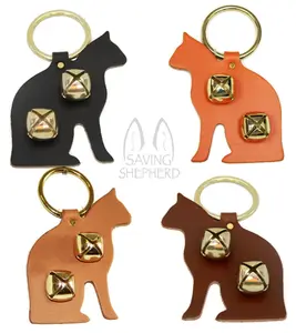 DOOR CHIME - LEATHER CAT with SLEIGH BELLS in 4 Colors - Amish Handmade in USA