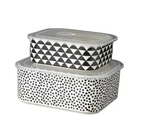 4-Piece Rectangle Ceramic Baking Dish & Lid Set - Dot Design