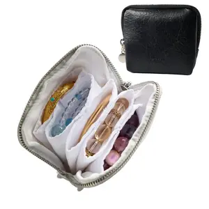 Multi-layers jewelry makeup bag luxury leather waterproof bracelets storage pouch bag organizer travel daily