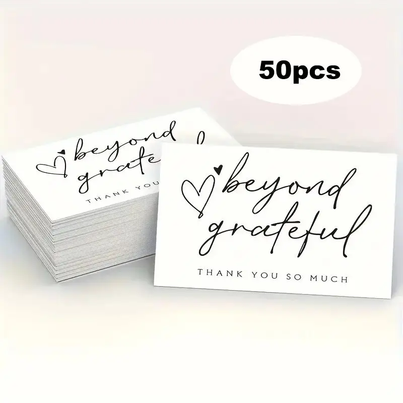 Thank You Card, 50pcs/pack Mini Modern Letter Grateful Pattern Thank You Card, Office Stationery & Supplies for Business Gift Festival Ceremony