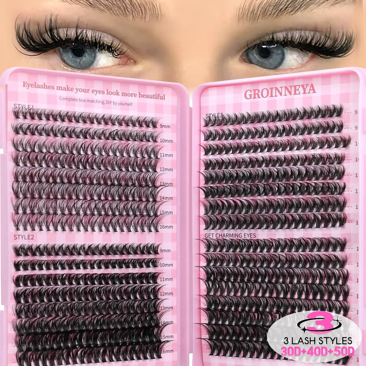 GROINNEYA Fluffy Lash Clusters DIY Natural Thick Cluster Lashes Fluffy Soft Mink Lashes Extension Individual Eyelashes Makeup 2026 New