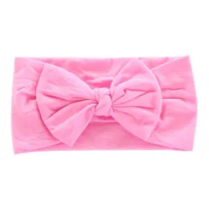 Bubblegum Pink Nylon Bow Headwrap for Babies, Toddlers & Adults-Soft Stretchy Headband-Summer Hair Accessories for Casual & Party-Kids Fashion