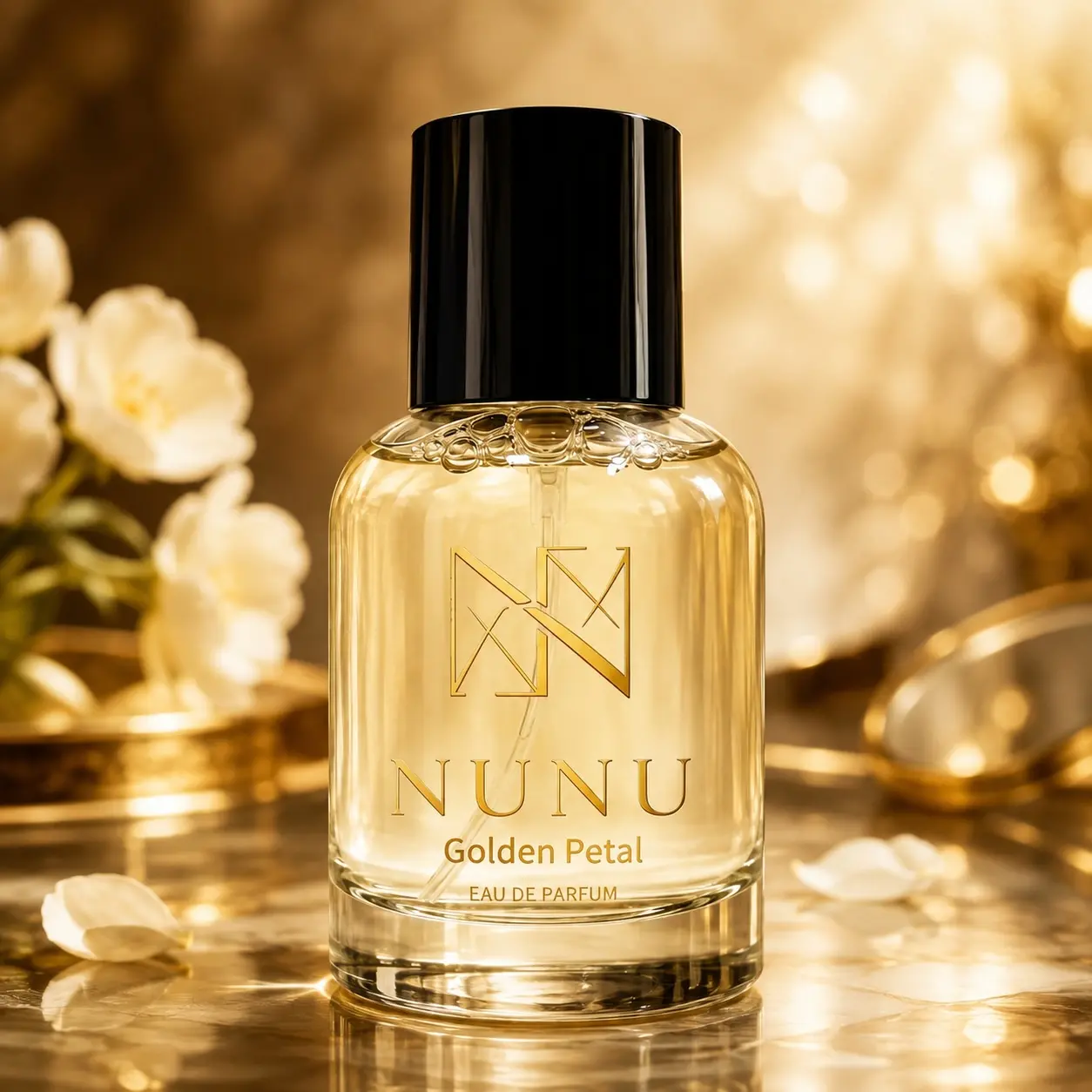 NUNU PARFUM Golden Petal Women's Eau de Parfum, Elegant Floral Musk Perfume with Vanilla & Cedar Notes, Floral Woody Fragrance for Everyday Wear, 30ml-50ml Spray on Skin, 36 Months Shelf Life