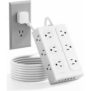 Surge Protector Power Strip - 12 Outlets(1850W/15A/14AWG) 6 USB Ports(2 USB C, 6FT Flat Plug Extension Cord, Wall Mount Multi Plug Outlet Extender, ETL Listed for , Dorm Room