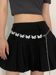 Women's Butterfly Waist Chain, Dainty Boho Style Metal Body Chain Belt, Adjustable Fashion Accessory for Beach Festival Party Outfits Gold Silver Body Jewelry Butterfly Pattern