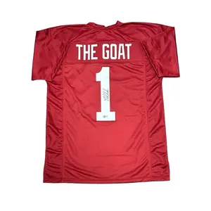 Nick Saban Autographed Alabama Custom XL Crimson GOAT Jersey  - Beckett QR Code