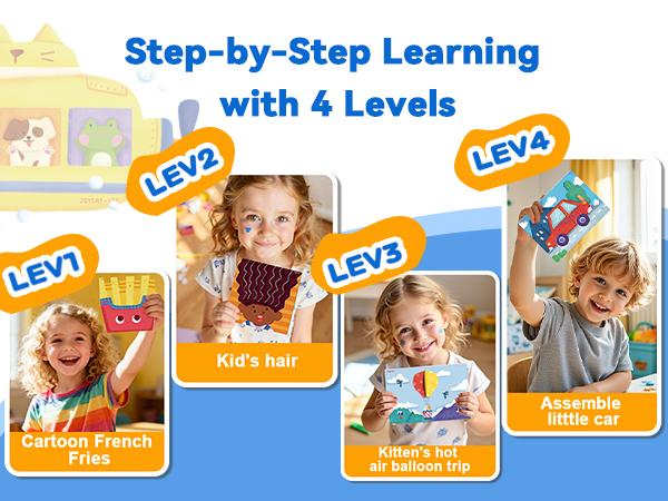 JoyCat Scissor Skills Activity Book, 4 Progressive Levels to Learn Cutting for Kids, 27 Fun Crafts with Child-Safe Scissors, Develop Fine Motor Skills, Ideal Christmas Gift & Arts and Crafts