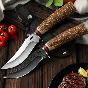 Fixed Blade Multi-functional Knives Set with Durable Nylon Sheath Cover, Selected Stainless Steel Outdoor BBQ Knife with Cool Comfortable Grip. Amazing Knife Gift for Chef & Collectors Father‘s Day Gift