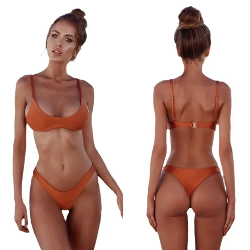 Women's Minimalist 2-Piece Bikini Set, Strappy Scoop Neck Top with Adjustable Straps & Chest Pads, Cheeky Cut Bottom, Quick-Dry Polyamide-Nylon-Polyester Beach Swimwear, Size M, Female, Beachwear, With Chest Pads, Chest Padding, Machine Washable