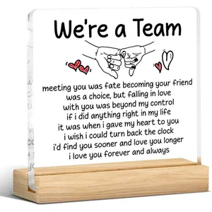 We Are a Team Acrylic Desk Plaque for Couples, Unique Gift for Anniversary and Valentine's Day, Perfect Decorative Home Sign, Acrylic Desktop Decoration 10.16 x 10.16 cm