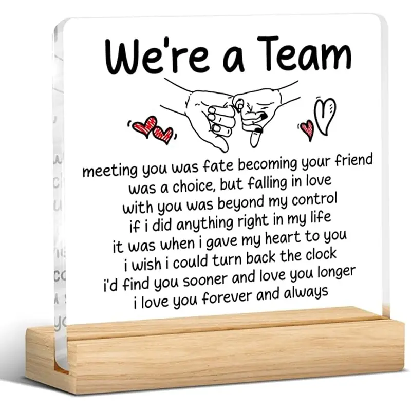 We Are a Team Acrylic Desk Plaque for Couples, Unique Home Decor Gifts for Anniversary and Valentine's Day, Perfect Decorative Home Sign, Acrylic Photo Plaque, Acrylic Signage Plaque, Acrylic Desktop Decoration 10.16 x 10.16 cm