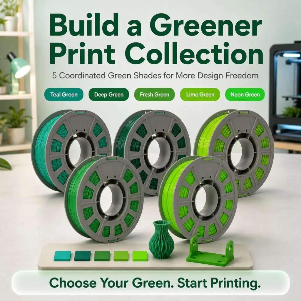 5Pack Green Series PETG 3D Printer Filament, 300g×5 Rolls, Smooth Extrusion No Clog Green PETG Kit, Ideal for DIY Figurines & Functional 3D Printing Parts   For   bambu lab fdm easy bundle