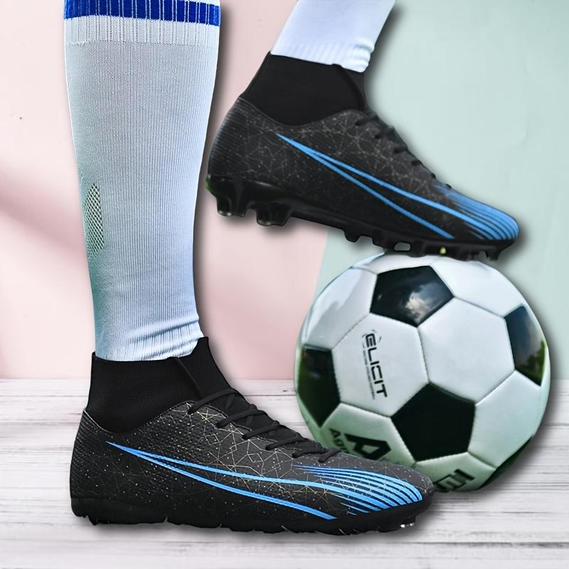 LISM Men's Soccer Cleats - Lace-Up Football Shoes with Cushioned PU Sole, Non-Slip Traction for Sports, Gym, Casual - Black/Blue Accent Sneakers (Unisex-like Design) - Easy-Clean Footwear, Indoor Soccer Shoes, Comfortable Fabric Insole, Sports Footwear, S