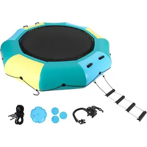 10FT Inflatable Water Trampoline, Floating Bounce Platform for Lake & Ocean, Includes Pump, Ladder, Anchor & Repair Kit, 408 LBS Capacity