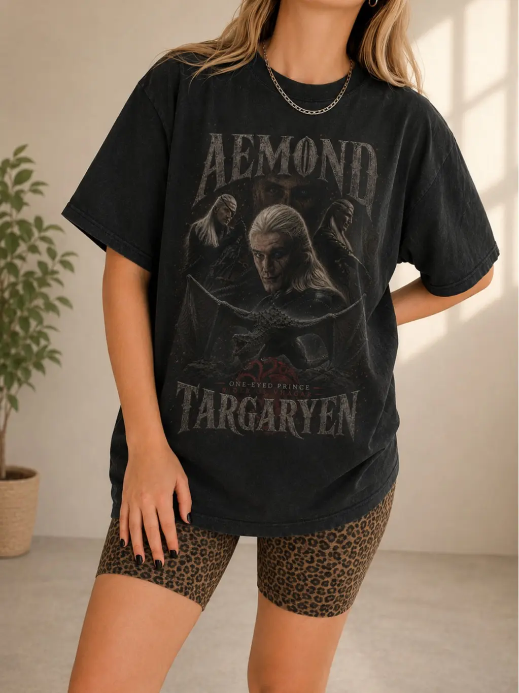 Aemond Targaryen T-Shirt, Vintage Graphic Print Short Sleeve Top for HOTD Fans, Unisex Oversize Fit in Garment-Dyed Heavyweight Cotton, Shortsleeve, Fabric, Tshirt, Double-Stitching, Retro Look, Casual, Ring-Spun, Oversized, Short Sleeves, Vintage Print,,