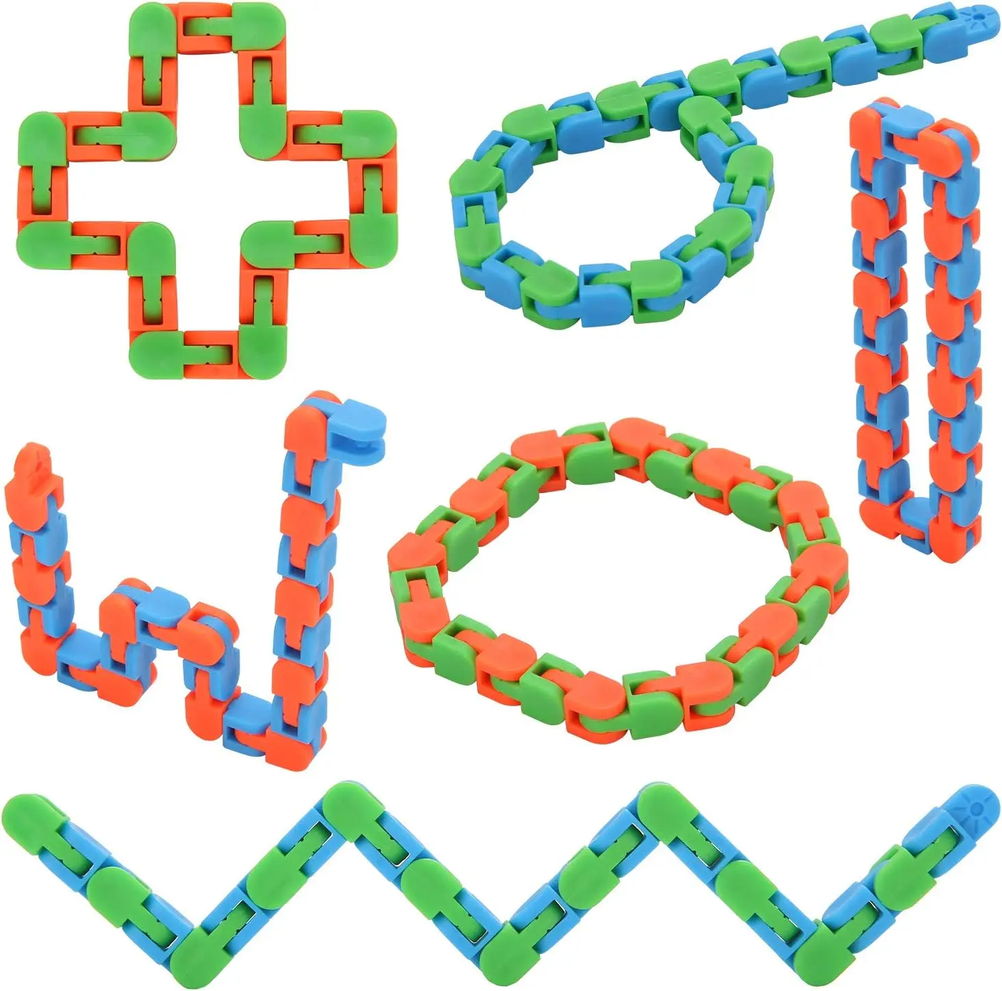 6 Pack Snap-Click Wacky Tracks Fidget Toys (24 Links Each) - Finger Sensory Snake Puzzles for 10-12 Years, Stress Relief, Party Activities, Party Bag Fillers, Screen Time Alternative, Random Color