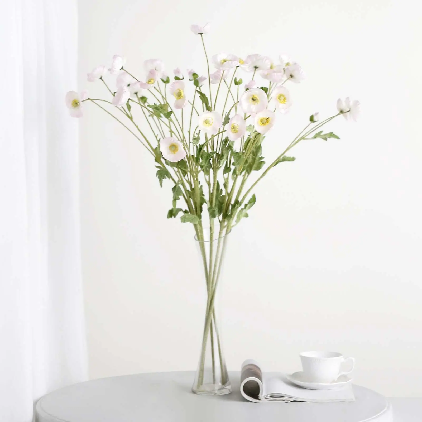 2 Pack 33" Blush Artificial Silk Poppy Flower Stems, Faux Floral Decor