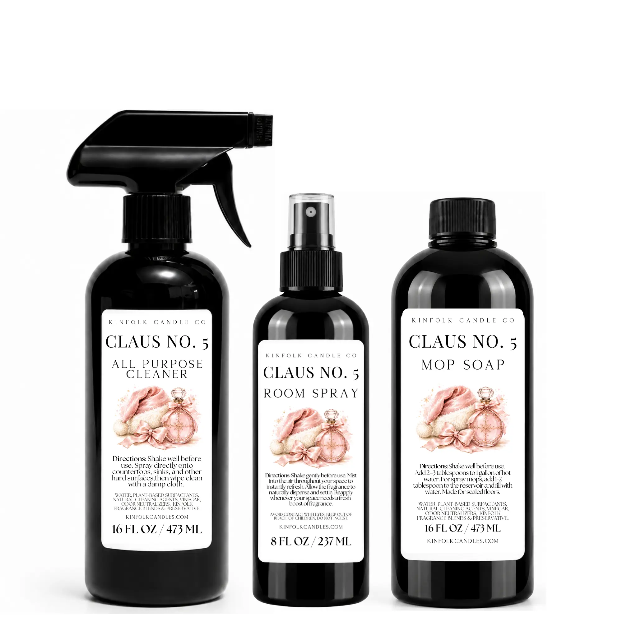 Holiday Cleaning Bundle with Room Spray - Mop Soap, All-Purpose Cleaner & Room Spray, Christmas Scented Home Care Gift Set | Kinfolk Cleaning