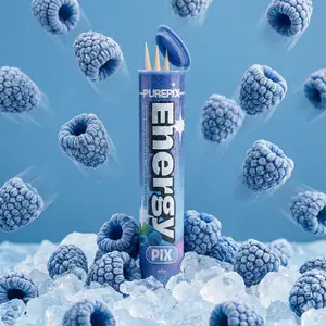 EnergyPix BlueRazz Extra Strength Caffeine Toothpicks with L-theanine B12 for Enhanced Focus 20 Count Kosher Vegan Made in USA Beverage