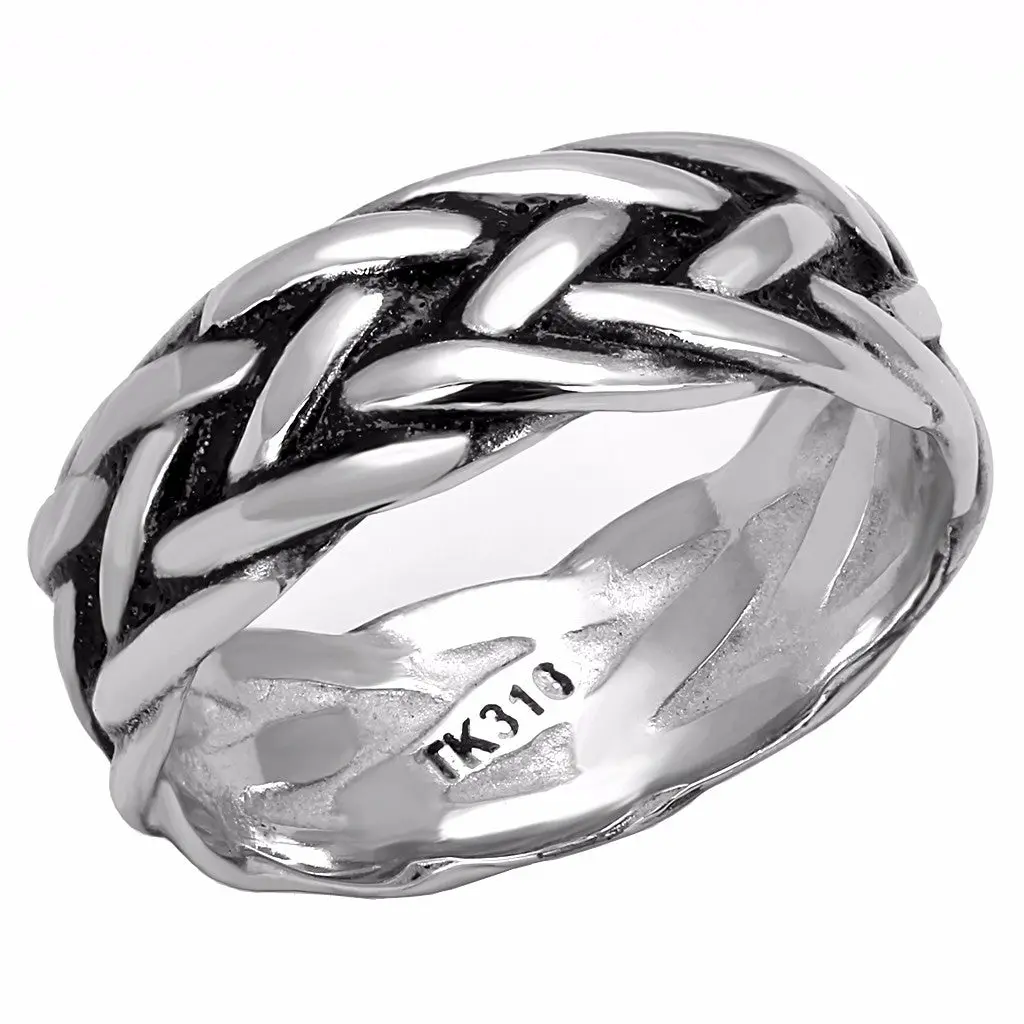 Lanyjewelry Modern 8mm High-Polish 316 Stainless Steel Epoxy Jet Men's Fashion Band Ring, Waterproof Durable Jewelry, Wedding Promise Ring for Special Occasions, Wedding Promise Rings